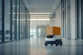 Automated delivery robot moving through office Royalty Free Stock Photo