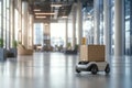 Automated delivery robot moving through office Royalty Free Stock Photo