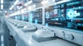 automated distribution systems, High-tech distribution machines in a modern facility with real-time data displays.