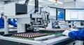 Automated Electronic Component Assembly Process with Advanced Machinery and Technicians in a Manufacturing Facility Royalty Free Stock Photo