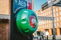 Automated External Defibrillator AED Philips on the street in the city of Gdansk, Poland on February 8, 2020. AED CPR Rescue Kits Royalty Free Stock Photo