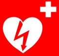 Automated external heart defibrillator sign on red background