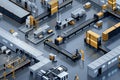 Automated Factory, Robots and Conveyors Streamline Production Processes Efficiently in a Modern Manufacturing Plant