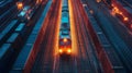 Automated Freight Train Navigating Intermodal Shipping Yard at Night With Illuminated Cargo Containers Generative AI Royalty Free Stock Photo