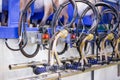 Automated goat milking suction machine with teat cups at exhibition