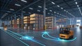 Automated guided vehicle transporting goods in a smart warehouse using digital twin technology