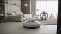 Automated Housekeeping Robot Maid cleaning the house with a Vacuum Machine - Ai Generated