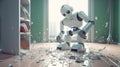 Automated Housekeeping Robot Maid cleaning the house with a Vacuum Machine - Ai Generated