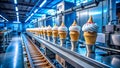 Automated Ice Cream Production A Look Inside a Modern LowLight Factory Featuring Conveyor Belts Dispensers and Remote