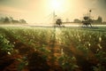 automated irrigation system watering crops