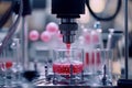 Automated Liquid Dispensing System Precise Red Liquid Filling in Modern Laboratory