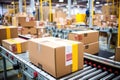 Automated Logistics, Barcode-Labeled Boxes on Conveyor Belt Royalty Free Stock Photo