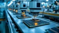 Automated Machine Assembling Microchips on a Production Line in a Modern Factory