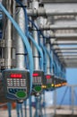 Automated mechanised milking equipment close up for farmland industry Royalty Free Stock Photo