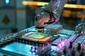 Automated Microchip Assembly Process Using Robotic Arm Royalty Free Stock Photo