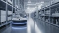 Automated mobile robot in a modern warehouse aisle