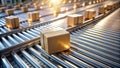 Automated package handling system efficient conveyance of goods on a modern roller conveyor. Generative AI
