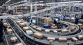 Automated Parcel Sorting System in Warehouse with Conveyor Belts and Workers Processing Packages Distribution Logistics Royalty Free Stock Photo