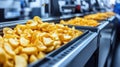 Automated potato chip production line in modern factory Royalty Free Stock Photo