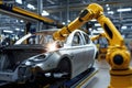 Automated precision: factory scene with robotic arms performing seamless tasks, advanced technology's role in