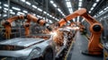 Automated precision: factory scene with robotic arms performing seamless tasks, advanced technology's role in