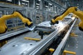 Automated precision: factory scene with robotic arms performing seamless tasks, advanced technology's role in