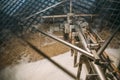 Automated process of mixing and fermentation of beer inside huge steel tank or vat at brewery production Royalty Free Stock Photo