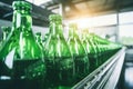 Automated production line of bottling beverages in plastic bottles at hygienic factory Royalty Free Stock Photo