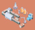 Automated production line. Factory floor with conveyor and various machines. Vector illustration in isometric projection Royalty Free Stock Photo