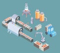 Automated production line. Factory floor with conveyor and various machines. Vector illustration in isometric projection Royalty Free Stock Photo