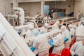 Automated production line with packaging and cutting of meat in modern food factory.Meat processing equipment. Food Royalty Free Stock Photo