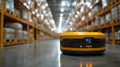 Automated robot performing predictive maintenance in a warehouse during daylight hours