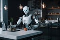 Automated robot serving food in restaurant. Generative AI.