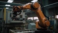 Automated robotic arm welding steel in factory generated by AI