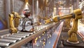 Automated robotic assembly line. Robotics works in a production line of robot parts in a factory. Technology and