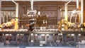Automated robotic assembly line. Robotics works in a production line of robot parts in a factory. Technology and