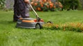 Automated Robotic Lawn Mower on Grass. Generative ai