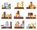 Automated Robotic Packing Conveyor Belt Icon Set