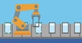 Automated robotic production line of smartphones.