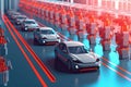 Automated robotics futuristic electric cars factory production line,Generative AI