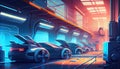 Automated robotics futuristic electric cars factory production line. Generate Ai. Royalty Free Stock Photo