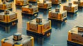 automated robots in a warehouse sorting and moving packages