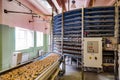 Automated round conveyor machine in bakery food factory, cookies and cakes production line Royalty Free Stock Photo