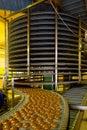 Automated round conveyor machine in bakery food factory, cookies and cakes production line Royalty Free Stock Photo