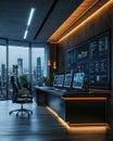 Automated smart office showcasing energy-efficient technology, transforming the modern workspace for sustainability and Royalty Free Stock Photo