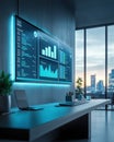 Automated smart office showcasing energy-efficient technology, transforming the modern workspace for sustainability and Royalty Free Stock Photo