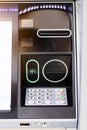 Automated teller machine details, ATM. Cashpoint keypad, NFC contactless wifi system, card reader and receipt printer