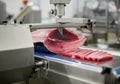 Automated tuna fish cutting machine processing fresh tuna fillet in industrial setting Royalty Free Stock Photo