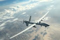 Automated US army combat drone during a mission in flight