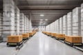 automated warehouse with AGVs moving autonomously to transfer boxes AI generated